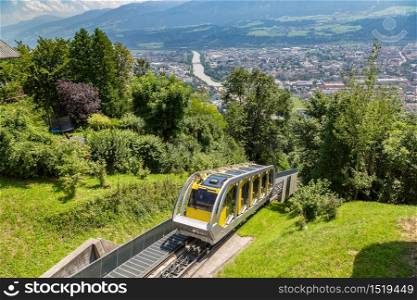 Funicular railway in Innsbruck in Alps in a beautiful summer day, Austria