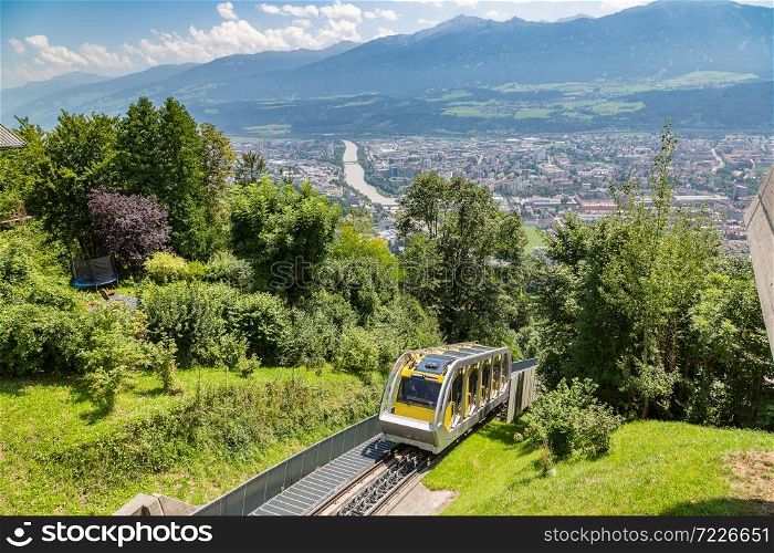 Funicular railway in Innsbruck in Alps in a beautiful summer day, Austria