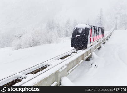 Funicular railway in mountains, France.