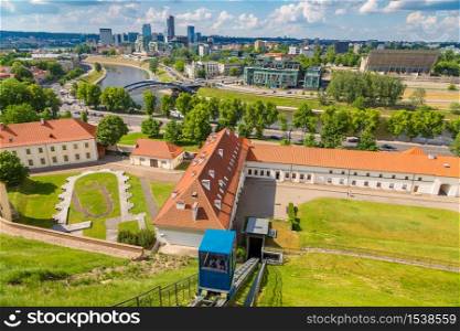 Funicular to Gediminas tower in Vilnius in a beautiful summer day, Lithuania