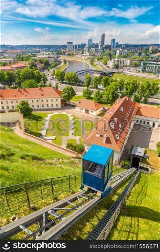 Funicular to Gediminas tower in Vilnius in a beautiful summer day, Lithuania