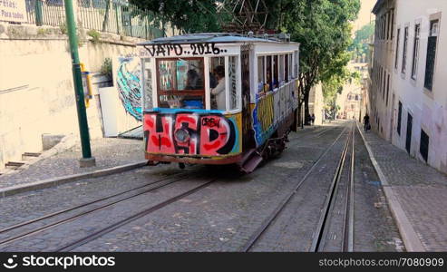 Funicular tram begins its journey back down hill