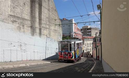 Funicular tram climbs the hill
