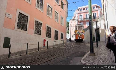 Funicular tram decends hill