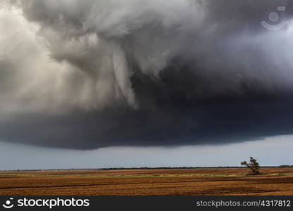 Funnel cloud over farmland