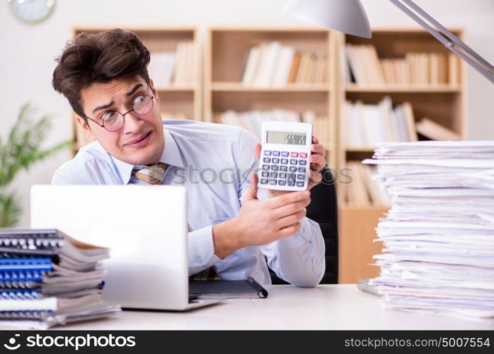 Funny accountant bookkeeper working in the office