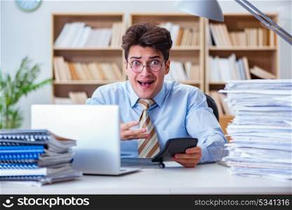 Funny accountant bookkeeper working in the office