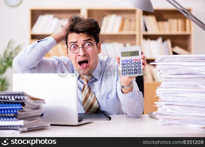 Funny accountant bookkeeper working in the office