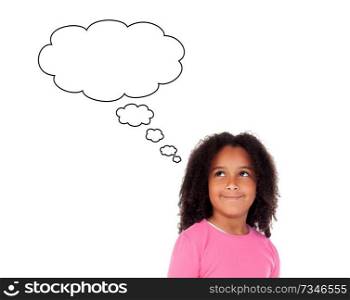 Funny african girl with afro hairstyle thinking something isolated on white background