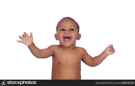 Funny and happy african baby isolated on a white background