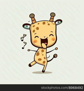 Funny and happy giraffe dancing. Color illustration on a light background. Generative AI.