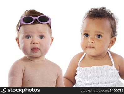 Funny babies of different races isolated over white