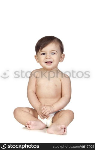 Funny Baby in Diapers Isolated on White