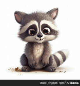 Funny Baby Raccoon Cartoon Illustration Isolated on White Background. Generative ai. High quality illustration. Funny Baby Raccoon Cartoon Illustration Isolated on White Background. Generative ai