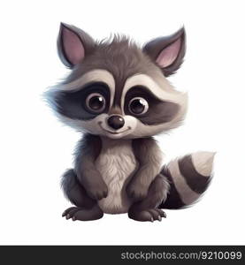 Funny Baby Raccoon Cartoon Illustration Isolated on White Background. Generative ai. High quality illustration. Funny Baby Raccoon Cartoon Illustration Isolated on White Background. Generative ai