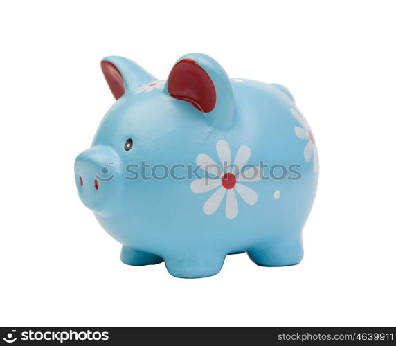 Funny blue piggy-bank isolated on a white background