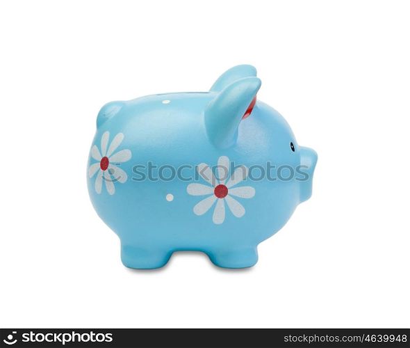 Funny blue piggy-bank isolated on a white background
