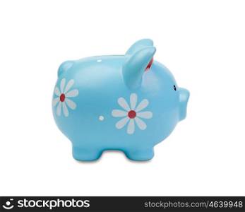 Funny blue piggy-bank isolated on a white background