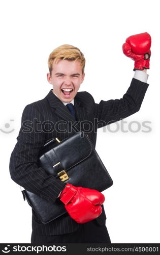 Funny boxer businessman in sport concept