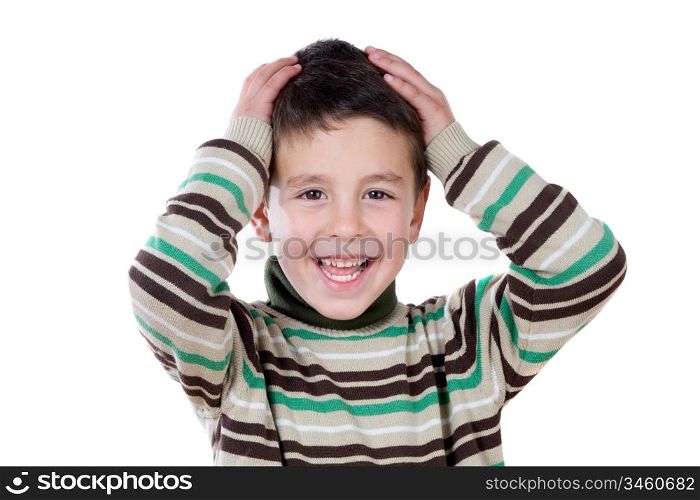 Funny boy surprised on a white background