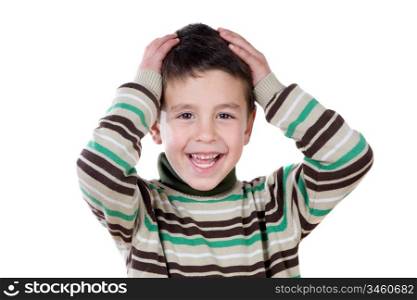 Funny boy surprised on a white background