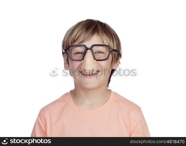 Funny boy with glasses disguise isolated on a white background