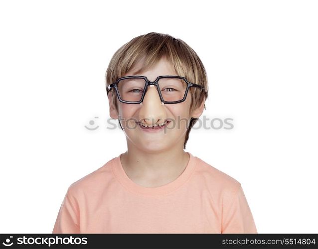 Funny boy with glasses disguise isolated on a white background