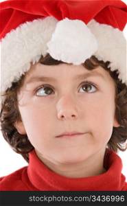 Funny boy with red hat of Christmas on a over white background