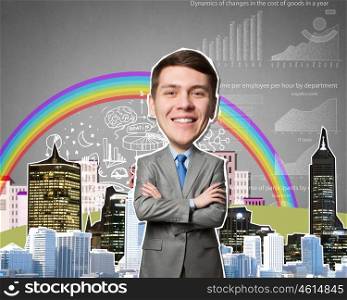 Funny business concept. Composite image of funny businessman and business concepts