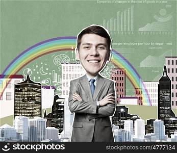 Funny business concept. Composite image of funny businessman and business concepts