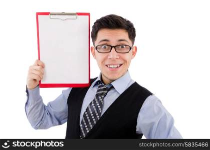 Funny businessman isolated on the white