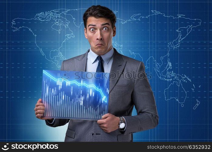 Funny businessman surprised at market quotes