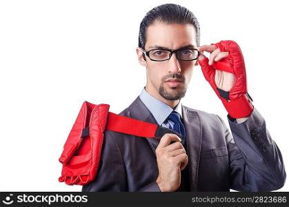 Funny businessman with boxing gloves