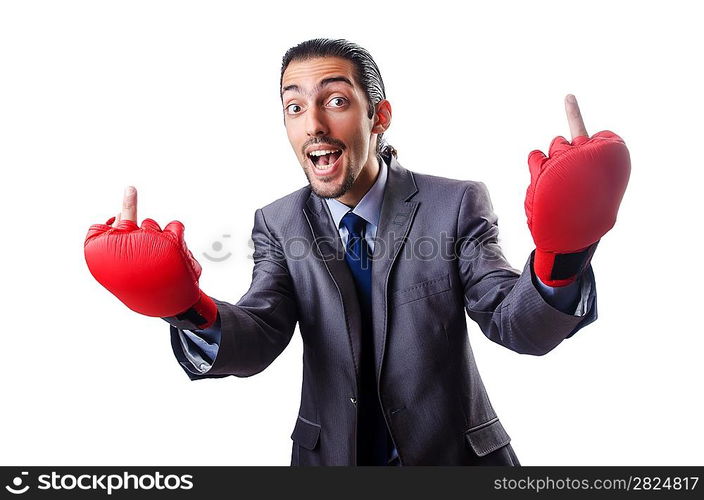 Funny businessman with boxing gloves