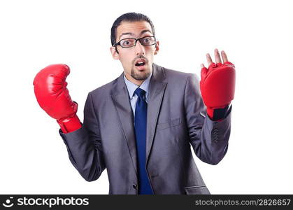 Funny businessman with boxing gloves