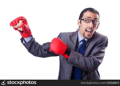 Funny businessman with boxing gloves