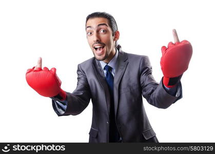 Funny businessman with boxing gloves