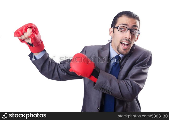 Funny businessman with boxing gloves