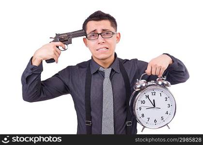 Funny businessman with clock and gun