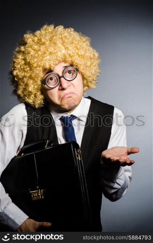 Funny businessman with curly hair