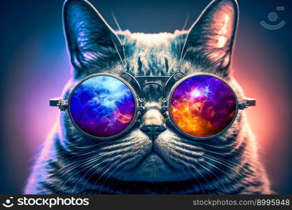 Funny cat in stylish sunglasses.  Image created with Generative AI technology