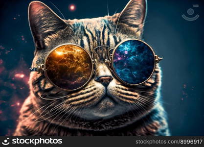 Funny cat in stylish sunglasses.  Image created with Generative AI technology