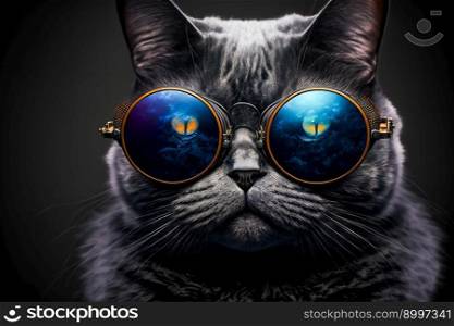 Funny cat in stylish sunglasses.  Image created with Generative AI technology