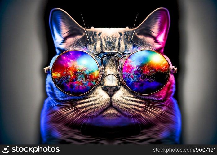 Funny cat in stylish sunglasses.  Image created with Generative AI technology