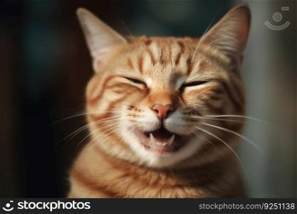 Funny cat laughing. Happy and kind relaxed kitten face with happy satisfied smile. Funny cat laughing. Happy and kind relaxed kitten face with happy satisfied smile. Generated AI.