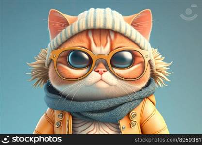 Funny cat wearing clotes and sunglasses on a coloful background. Generative AI