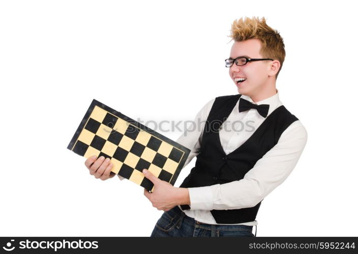 Funny chess player isolated on white