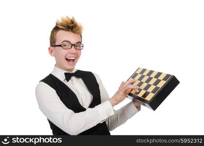 Funny chess player isolated on white