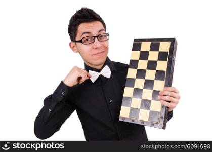 Funny chess player isolated on white