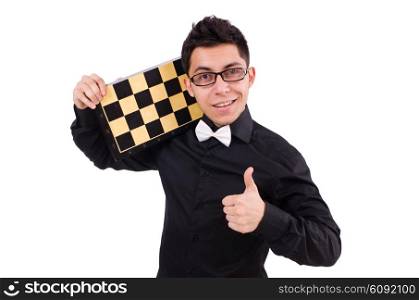 Funny chess player isolated on white